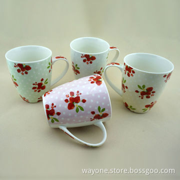 Set of 4 mugs, bullet shape, strawberry design, with 4 different background, for gift and promotion